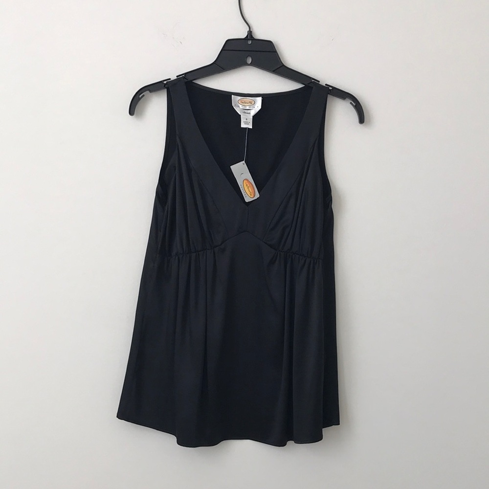 Talbots petites black silk Vneck size 2 NWT